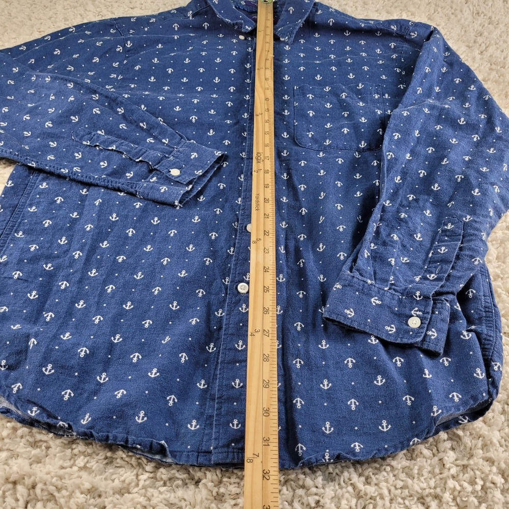 Alan Flusser Shirt Men's Large Blue Linen Blend Anchor Nautical Print Button L/S - Picture 6 of 10